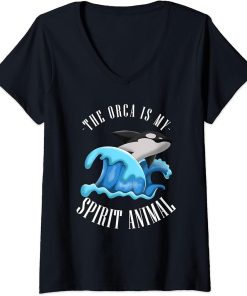 Womens The Orca Is My Spirit Animal Funny Aquarist Gift Ocean Orca V-Neck T-Shirt