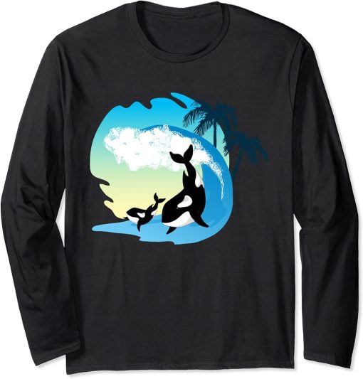 Waves Beach Sea Animal Aquarist Killer Whale Tropical Orca Long Sleeve T-Shirt