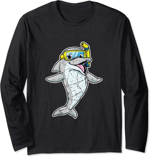 Men Women Cool Dolphin Snorkel Whale Cute Orca Dolphins Long Sleeve T-Shirt