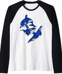 Tribal Orca Killer Whales Ocean Animals Tribal Sea Life Raglan Baseball Tee