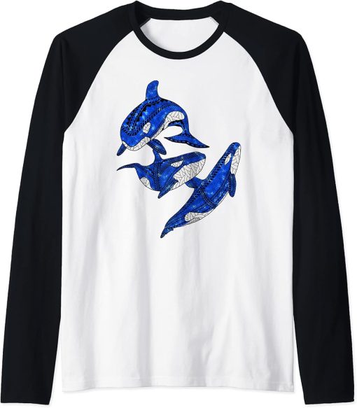 Tribal Orca Killer Whales Ocean Animals Tribal Sea Life Raglan Baseball Tee