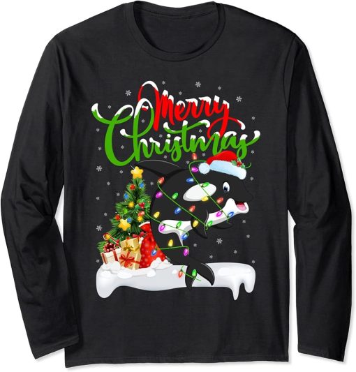 Orca Fish Lover Xmas Decorations Santa Orca Christmas Long Sleeve T-Shirt